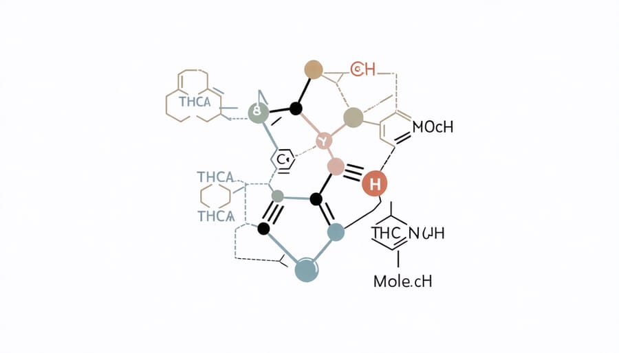 Molecular diagram of THCA structure, highlighting its chemical properties