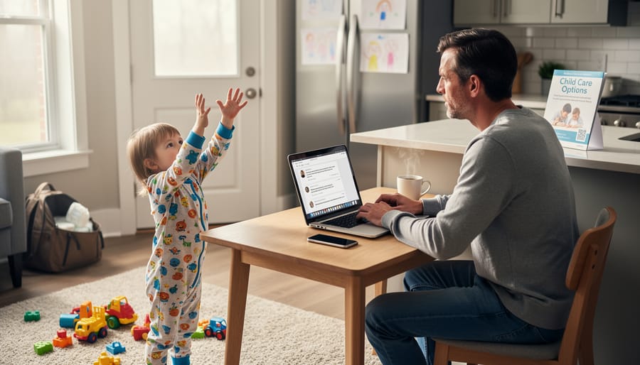 Mom holding her toddler in a cozy home living room with soft natural light